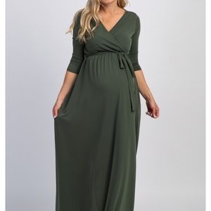 PinkBlush Olive Green Maternity Maxi Dress
